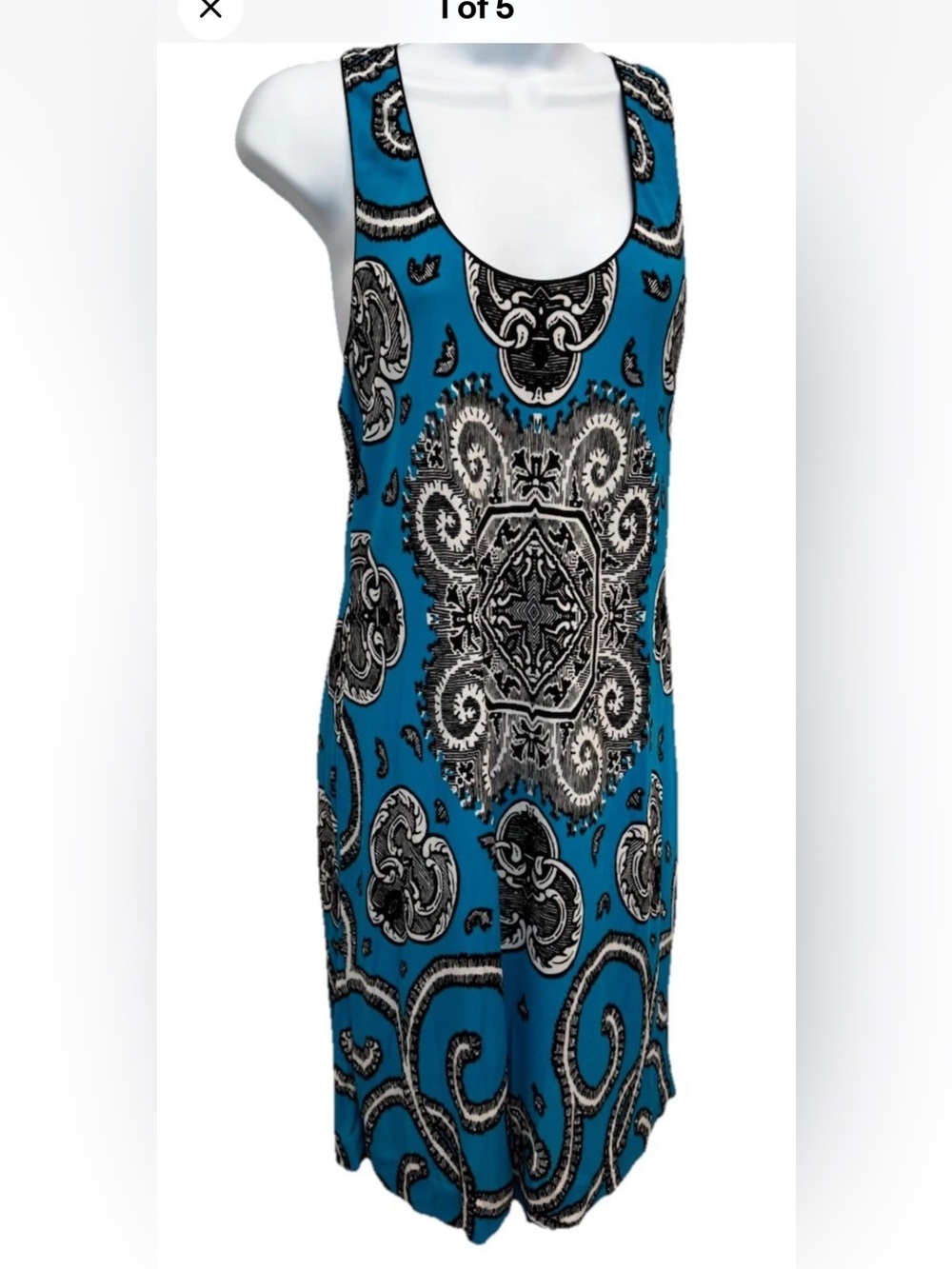 Nicole Miller Turquoise and Black Paisley Midi Dress